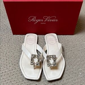 Roger Vivier Cream Sandals with Crystal Embellishments
